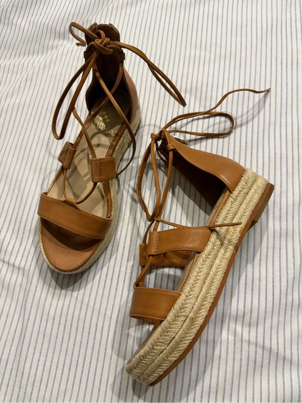Vince Camuto Tan Lace-Up Espadrille Wedge Sandals